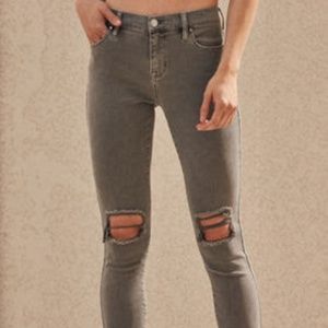 Pacsun Gray Low Rise Full Length Jeggings Knee Rip
